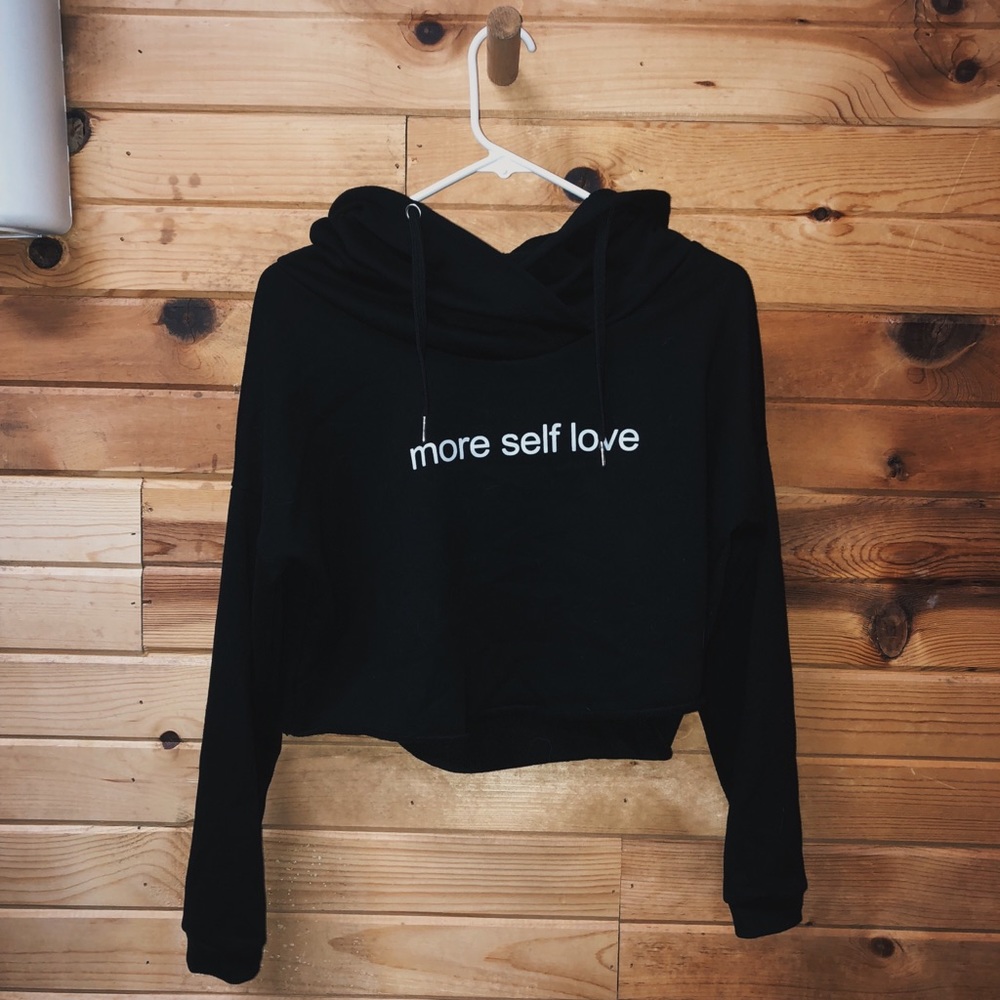 More Self Love Cropped Black Hoodie